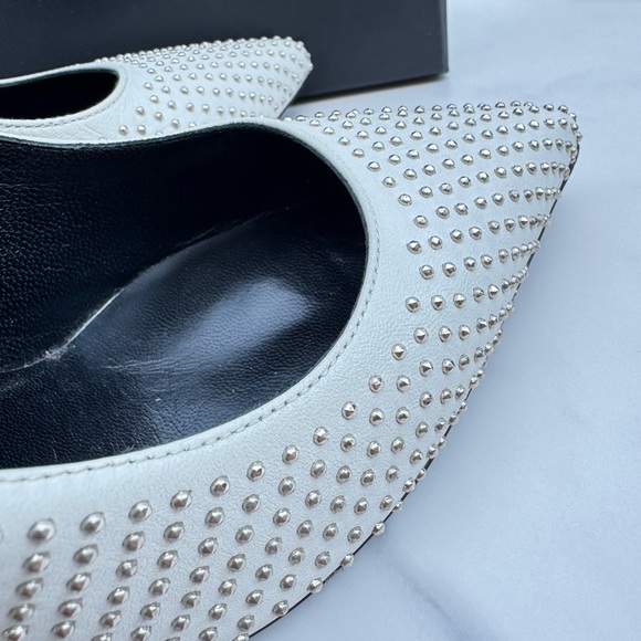 YSL SAINT LAURENT Metallic Studded High Heels Pumps Silver White 38 - Picture 5 of 9